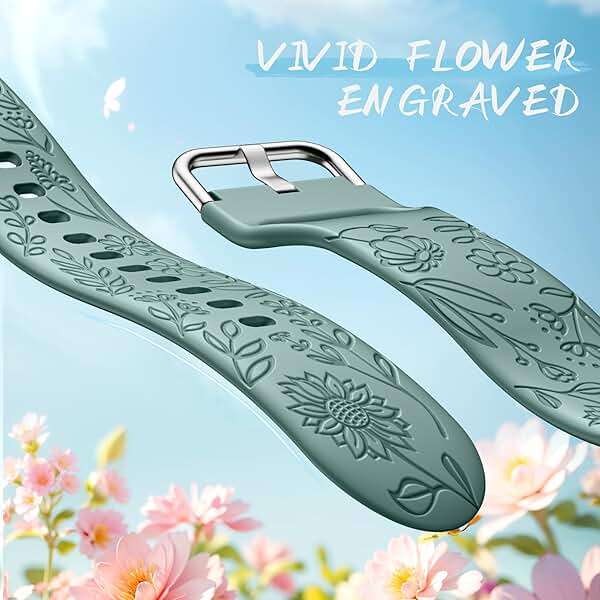 SNBLK 6 Pack Floral Engraved Bands Compatible with Samsung Galaxy Watch 7 Band 6 5 4 Active 2 FE 40mm 44mm/Watch 6/4 Classic/5 Pro/3, 20mm Cute Flower Silicone Sport Strap for Samsung Watch Bands Women - Image 9