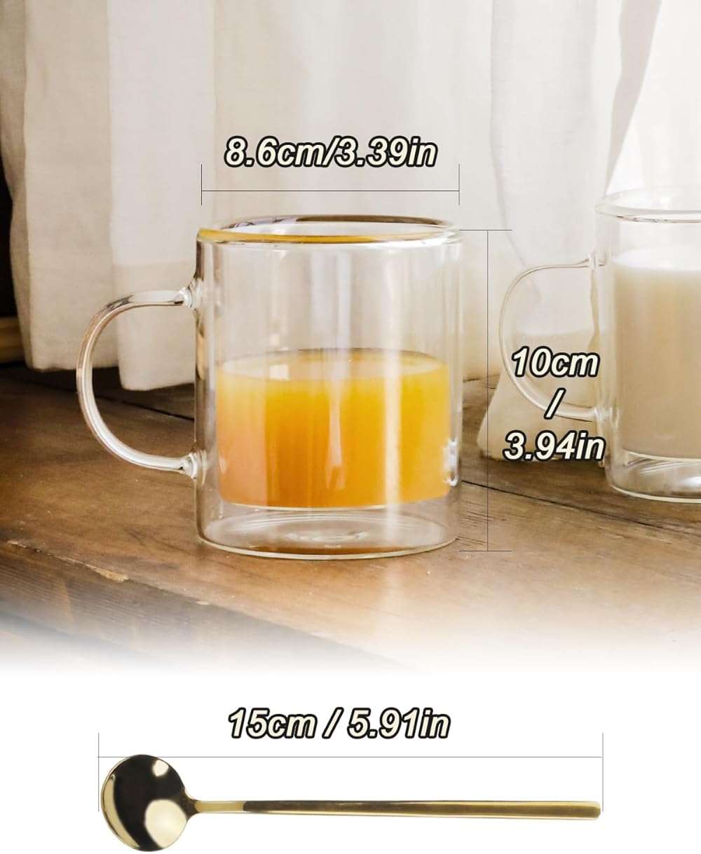 LIBWYS 12oz Double Wall Coffee Mugs (4-Pack) - Insulated Borosilicate Glass Cups with Handle for Espresso, Cappuccino, Latte - Heat Resistant, Dishwasher Safe Hot/Cold Beverage Glasses 350ml - Image 4