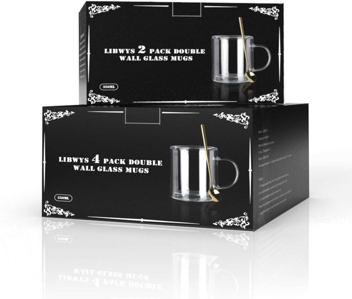 LIBWYS 12oz Double Wall Coffee Mugs (4-Pack) - Insulated Borosilicate Glass Cups with Handle for Espresso, Cappuccino, Latte - Heat Resistant, Dishwasher Safe Hot/Cold Beverage Glasses 350ml - Image 7