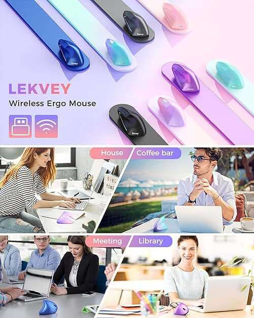 Lekvey Ergonomic Mouse, Vertical Wireless Mouse Rechargeable 2.4 GHz Optical Carpal Tunnel Mouse : 800/1200/1600 DPI, 6 Buttons, for Laptop, PC, Mac, Computer, Desktop, Notebook etc, Pink to Purple - Image 7