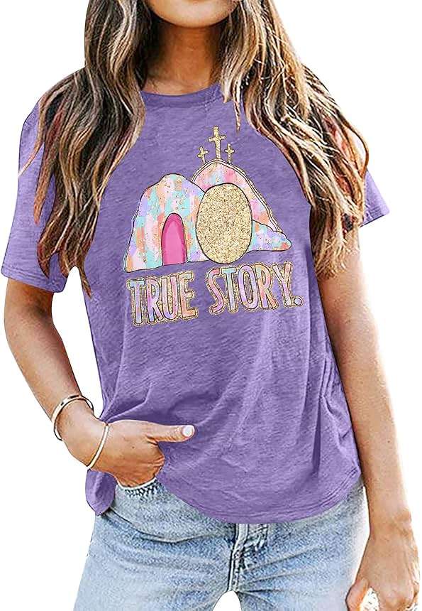 Easter Shirt Women True Story of Jesus T-Shirt Christian Gift Retro Faith Religious Casual Tee Top - Image 1