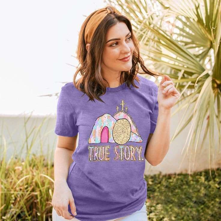 Easter Shirt Women True Story of Jesus T-Shirt Christian Gift Retro Faith Religious Casual Tee Top - Image 3