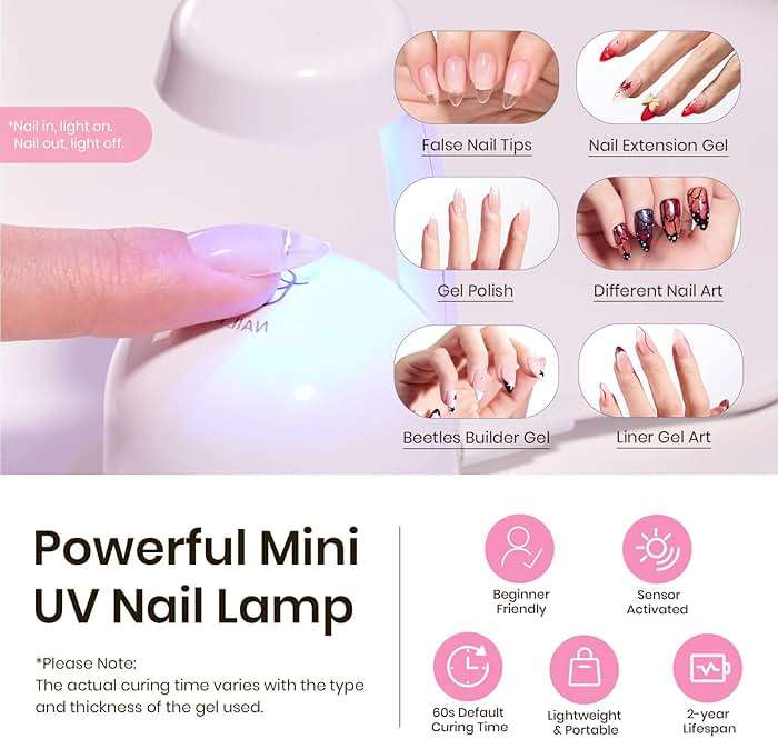 Beetles Tipex Instant Apex Nail Tips Kit, Medium Almond, 224PCS 16 Sizes 00-14, No Builder Gel Needed, 20g Solid Nail Glue, Mini UV Lamp - Image 5