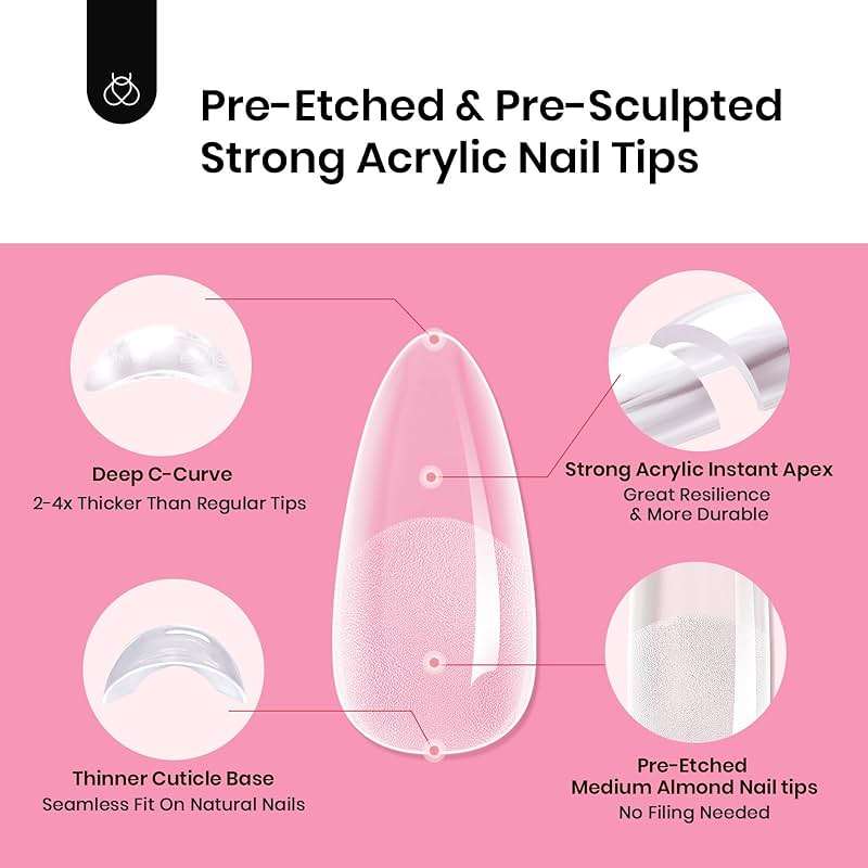 Beetles Tipex Instant Apex Nail Tips Kit, Medium Almond, 224PCS 16 Sizes 00-14, No Builder Gel Needed, 20g Solid Nail Glue, Mini UV Lamp - Image 8