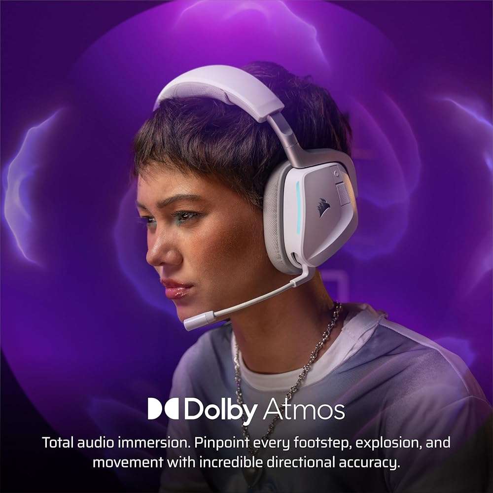 Corsair Void v2 Wireless Gaming Headset with Bluetooth for PC, PS5, PS4, Switch, Mobile – Dolby Atmos, 70 Hr Battery, Dual Wireless, Lightweight, Fast Charging – White | For PC, PS5, PS4, Switch & Mobile ,Dolby Atmos, 70 Hours Battery Life, Double Wireless, Fast Charge - Image 3