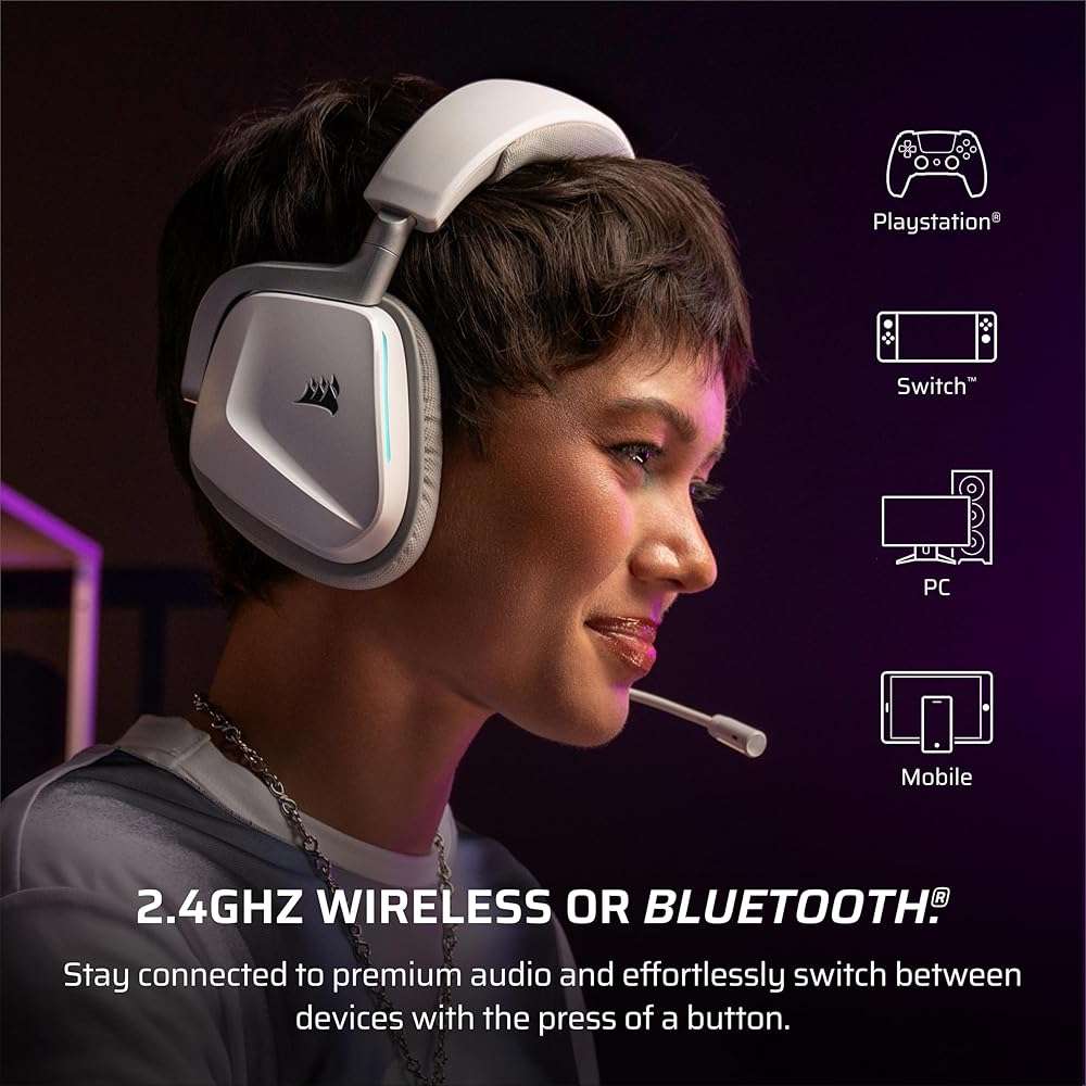 Corsair Void v2 Wireless Gaming Headset with Bluetooth for PC, PS5, PS4, Switch, Mobile – Dolby Atmos, 70 Hr Battery, Dual Wireless, Lightweight, Fast Charging – White | For PC, PS5, PS4, Switch & Mobile ,Dolby Atmos, 70 Hours Battery Life, Double Wireless, Fast Charge - Image 4