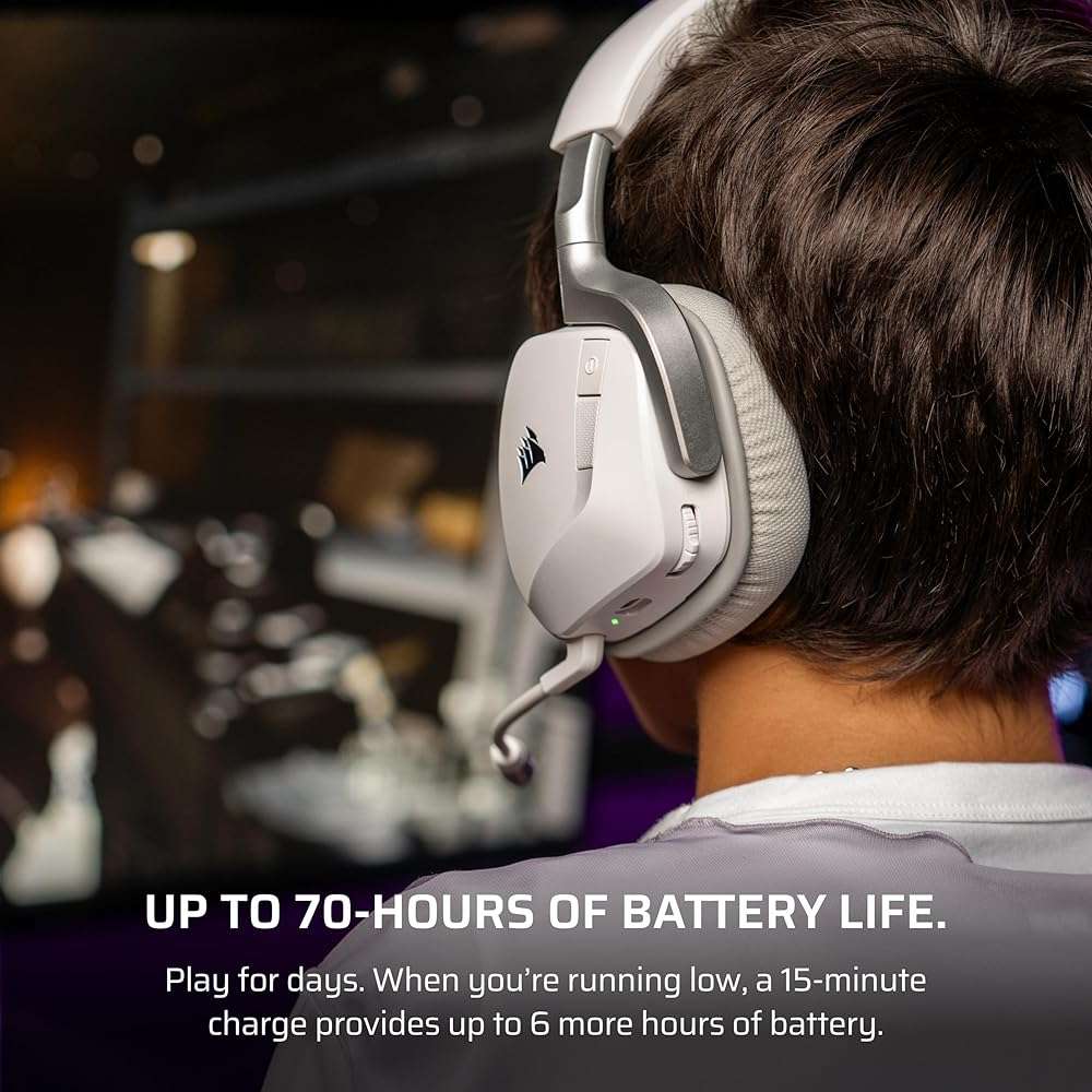 Corsair Void v2 Wireless Gaming Headset with Bluetooth for PC, PS5, PS4, Switch, Mobile – Dolby Atmos, 70 Hr Battery, Dual Wireless, Lightweight, Fast Charging – White | For PC, PS5, PS4, Switch & Mobile ,Dolby Atmos, 70 Hours Battery Life, Double Wireless, Fast Charge - Image 6