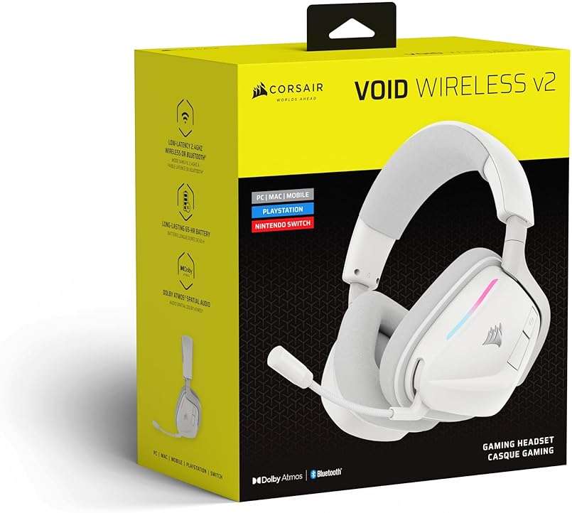 Corsair Void v2 Wireless Gaming Headset with Bluetooth for PC, PS5, PS4, Switch, Mobile – Dolby Atmos, 70 Hr Battery, Dual Wireless, Lightweight, Fast Charging – White | For PC, PS5, PS4, Switch & Mobile ,Dolby Atmos, 70 Hours Battery Life, Double Wireless, Fast Charge - Image 9