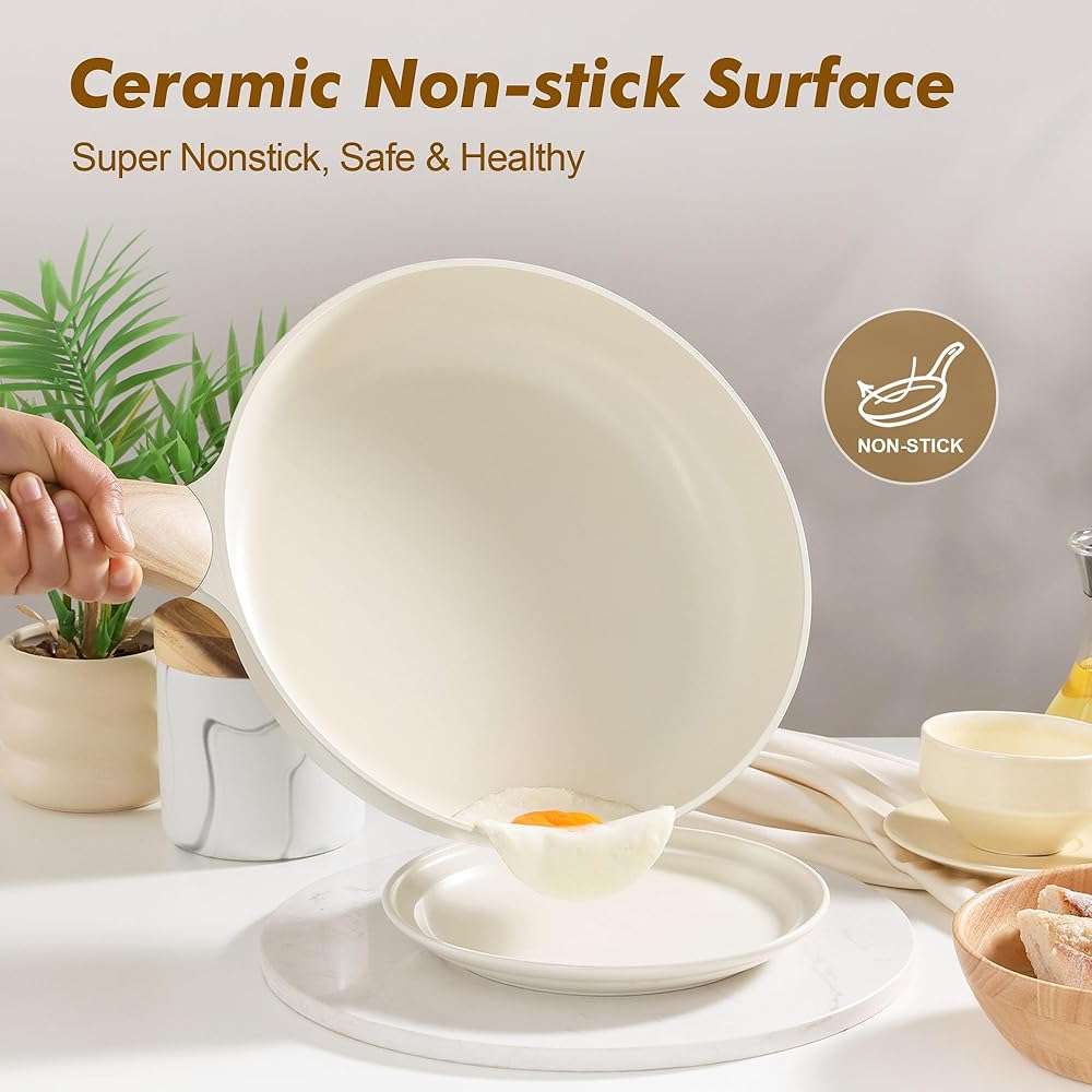 SENSARTE Ceramic Nonstick Frying Pan Small Skillet 8/9.5/11/12.5Inch Non Stick Omelet Pan, Non-toxic Kitchen Cooking Chef's Pan, Free of Intentionally Added PFOA/PFAS/PTFE, Induction Compatible, White - Image 4