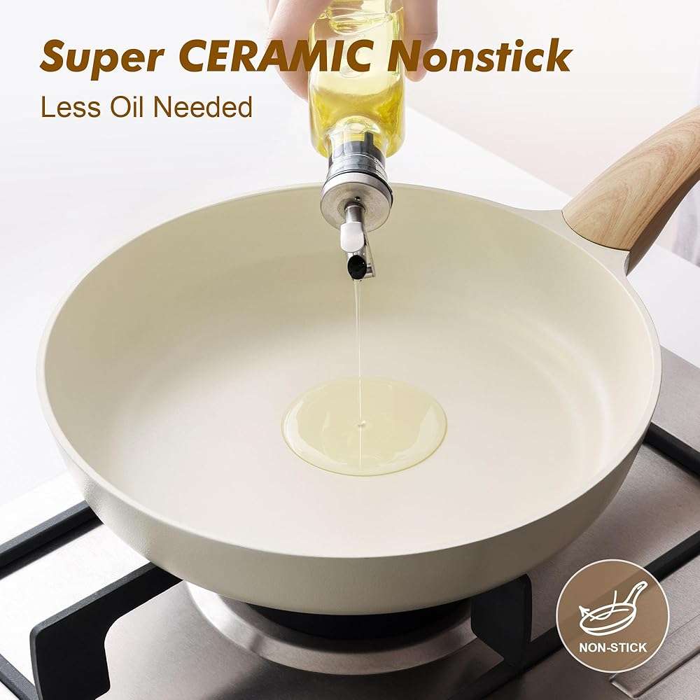 SENSARTE Ceramic Nonstick Frying Pan Small Skillet 8/9.5/11/12.5Inch Non Stick Omelet Pan, Non-toxic Kitchen Cooking Chef's Pan, Free of Intentionally Added PFOA/PFAS/PTFE, Induction Compatible, White - Image 6