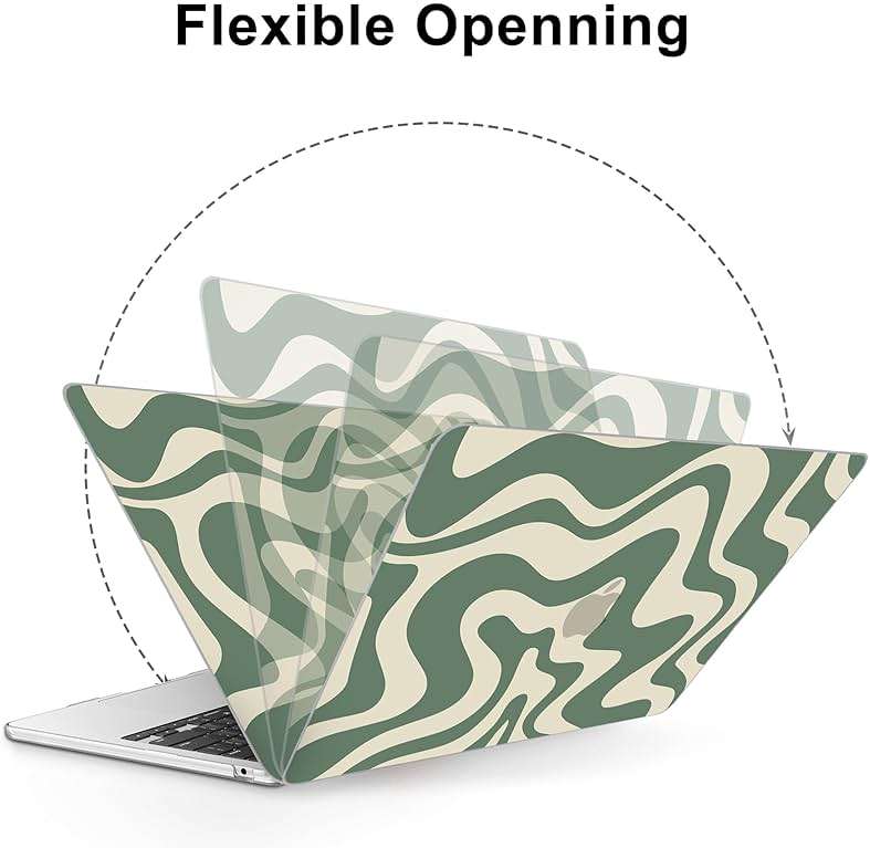 AKIT Compatible with MacBook Air 15 Inch Case 2026 2025-2023 M5 M4 M3 M2 A3448 A3241 A3114 A2941, Unique Pattern Hard Shell Laptop Case+Keyboard Cover+Screen Protector for Mac Air 15 Inch, Green Wave - Image 5