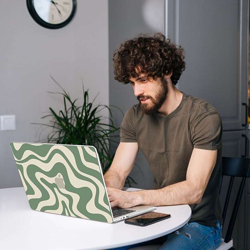 AKIT Compatible with MacBook Air 15 Inch Case 2026 2025-2023 M5 M4 M3 M2 A3448 A3241 A3114 A2941, Unique Pattern Hard Shell Laptop Case+Keyboard Cover+Screen Protector for Mac Air 15 Inch, Green Wave - Image 9