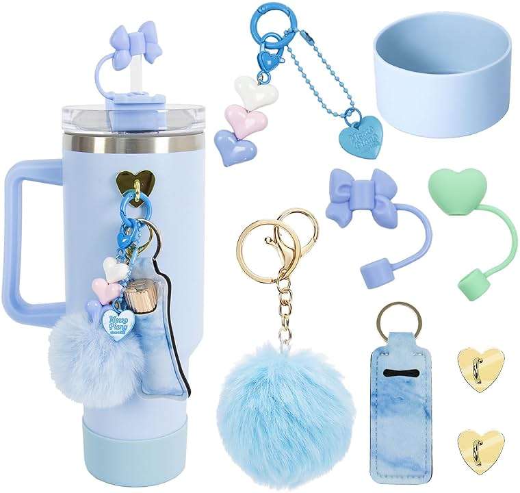 HZPOINTONE Stanley Cup Accessories Set,14-Piece Silicone Bundle for 30oz & 40oz Cups,Silicone Ring,Straw Covers,3 Decorative Charms,Water Bottle Handle Strap - Image 1