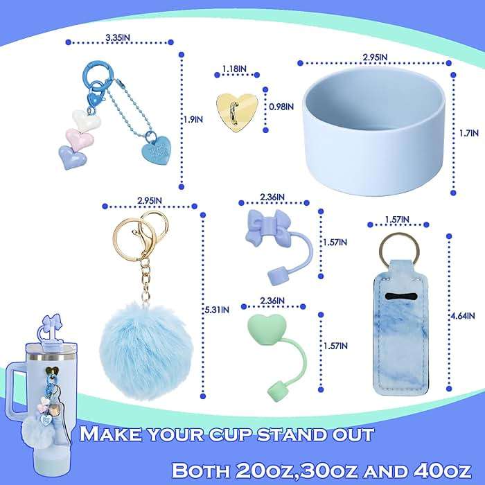 HZPOINTONE Stanley Cup Accessories Set,14-Piece Silicone Bundle for 30oz & 40oz Cups,Silicone Ring,Straw Covers,3 Decorative Charms,Water Bottle Handle Strap - Image 2