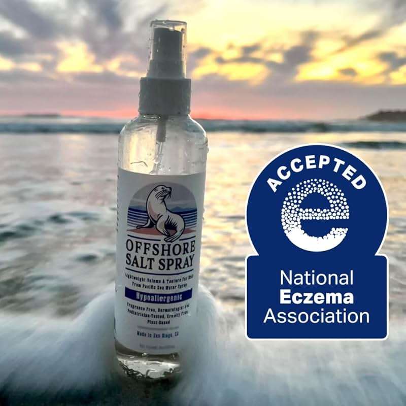 Offshore Salt Spray: Sea Salt Hair Mist for Sensitive Scalp, Lightweight Algae-Based Styling Spray, Hypoallergenic and Dermatologist-Tested, 8oz NATIONAL ECZEMA ASSOCIATION SEAL OF ACCEPTANCE - Image 3