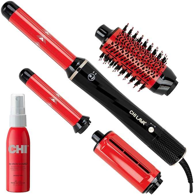 CHI Lava AirWave & CHI 44 Iron Guard (2 Oz) Gift Duo, Volumizes, Curls & Dries Hair for Frizz-Free Results, Low Heat for Less Damage, Black & Red - Image 1
