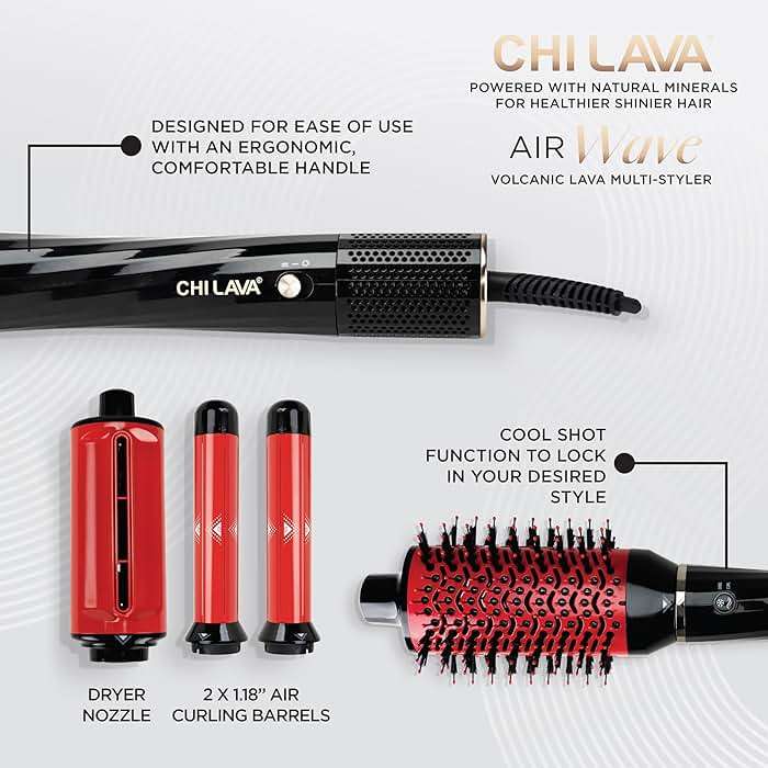 CHI Lava AirWave & CHI 44 Iron Guard (2 Oz) Gift Duo, Volumizes, Curls & Dries Hair for Frizz-Free Results, Low Heat for Less Damage, Black & Red - Image 2