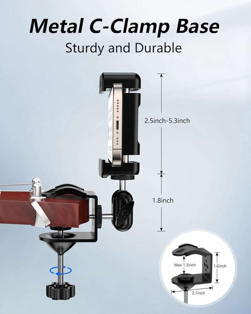 Guitar Head Phone Holder Mount, for Viewing Sheet Music and Recording Videos, 360° Rotating Guitar Accessories and Stuff, for 4.7-6.5" Smartphones, Gifts for Men Guitar Players, Fits Guitar/Bass - Image 2