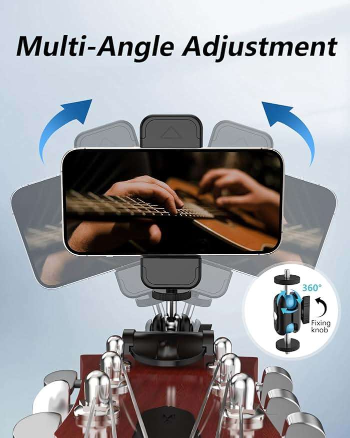 Guitar Head Phone Holder Mount, for Viewing Sheet Music and Recording Videos, 360° Rotating Guitar Accessories and Stuff, for 4.7-6.5" Smartphones, Gifts for Men Guitar Players, Fits Guitar/Bass - Image 3