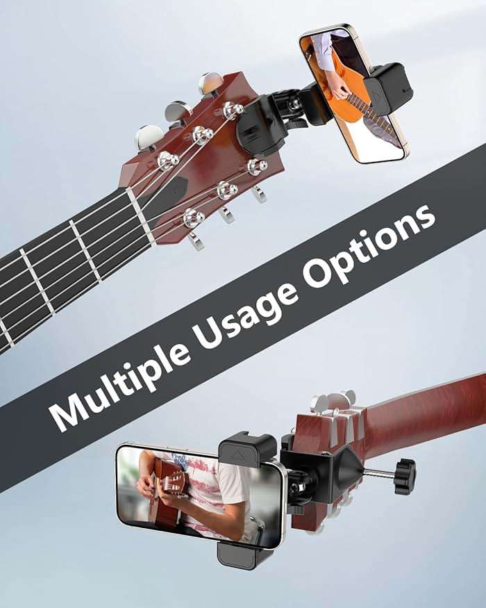 Guitar Head Phone Holder Mount, for Viewing Sheet Music and Recording Videos, 360° Rotating Guitar Accessories and Stuff, for 4.7-6.5" Smartphones, Gifts for Men Guitar Players, Fits Guitar/Bass - Image 4