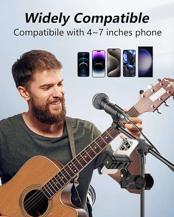 Guitar Head Phone Holder Mount, for Viewing Sheet Music and Recording Videos, 360° Rotating Guitar Accessories and Stuff, for 4.7-6.5" Smartphones, Gifts for Men Guitar Players, Fits Guitar/Bass - Image 5