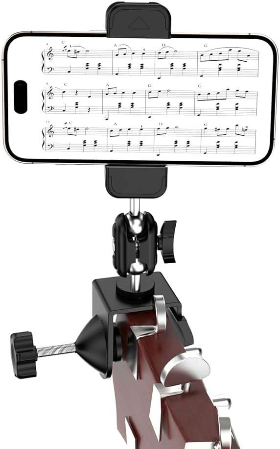 Guitar Head Phone Holder Mount, for Viewing Sheet Music and Recording Videos, 360° Rotating Guitar Accessories and Stuff, for 4.7-6.5" Smartphones, Gifts for Men Guitar Players, Fits Guitar/Bass - Image 7