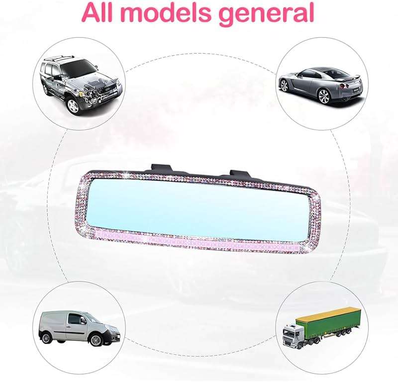 BLAU GRUN Bling Car Rear View Mirror, Rhinestones Crystal Clip-on Rearview Mirror with HD Glass, Compatible with Most Cars, SUVs, Vehicles, Auto Interior Accessories for Women Girl (Pink) - Image 5