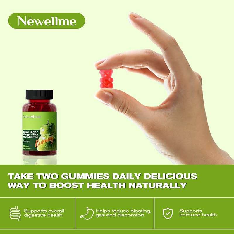 NEWELLME Sugar-Free Apple Cider Vinegar Gummies 1000mg ACV with The Mother + Vitamin B12 for Gut Health, Bloating Relief & Metabolism, Vegan Keto Gluten-Free, 120 Counts (Pack of 2) - Image 5