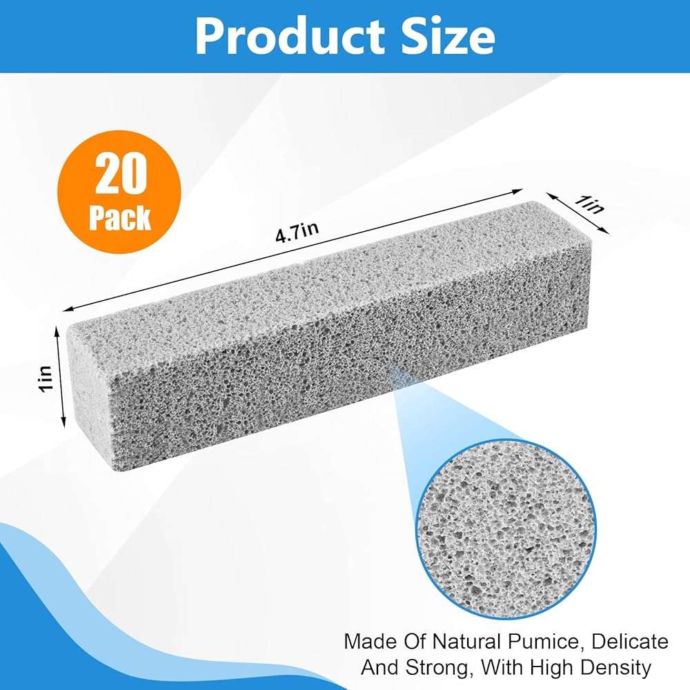 KKEETUR 20 Pack Pumice Stone Toilet Bowl Cleaner, Pumice Stone for Cleaning Stick Hard Water Rings, Calcium Buildup & Stains, Safe for Bathroom, Sink, Tub, Grill, Oven, Pool Tile (Small Size) - Image 2