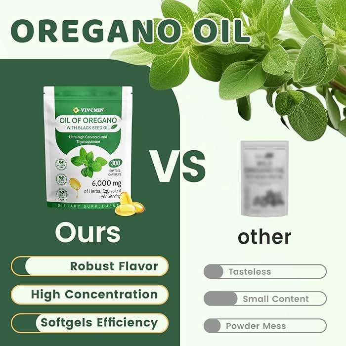 vivcmin Oregano Oil, 300 Softgels, 150 Days Supply - 6000mg Oil of Oregano with Black Seed Oil for Immune & Digestive Support, aceite de Oregano with High Carvacrol & Thymoquinone, Non-GMO - Image 6