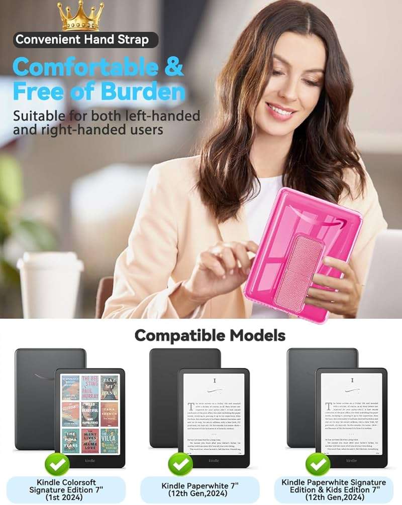 Clear Case with Stand for 7" All-New Kindle Paperwhite Cases 2024 (12th Gen) & Kindle Colorsoft Signature Edition | Anti-Yellowing, Ultra Slim Scratch-Proof Kindle Cover with Left-and-Right Hand Strap - Image 2