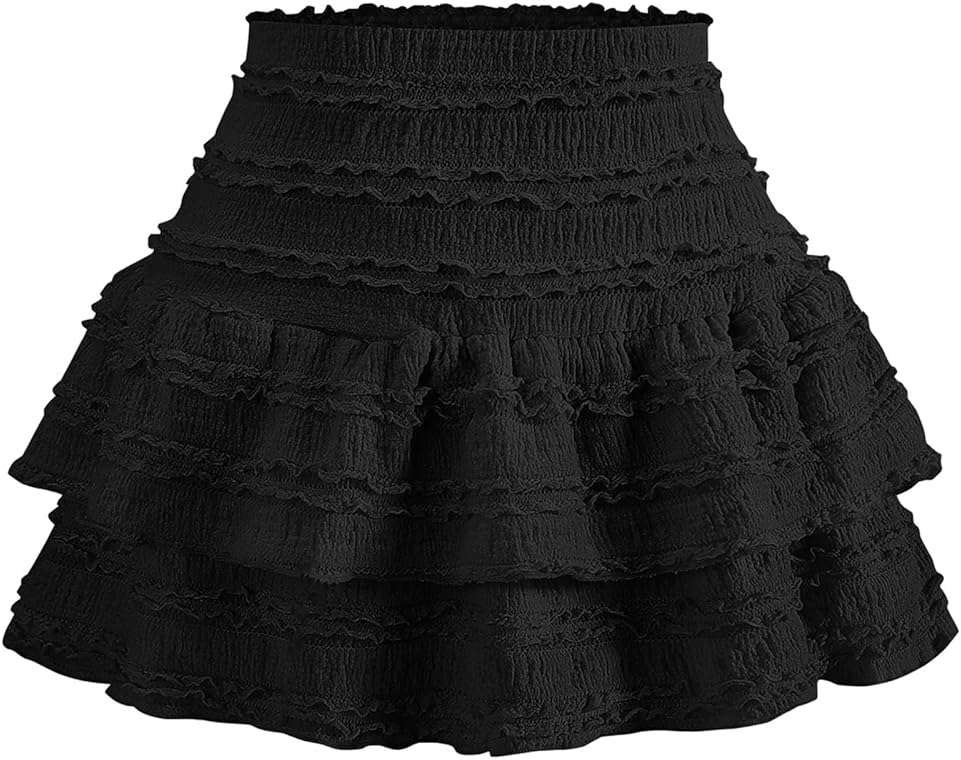 Women's Y2K Mini Ruffle Skirt Lace Layered Flared Flowy Tiered Short Skirts - Image 1