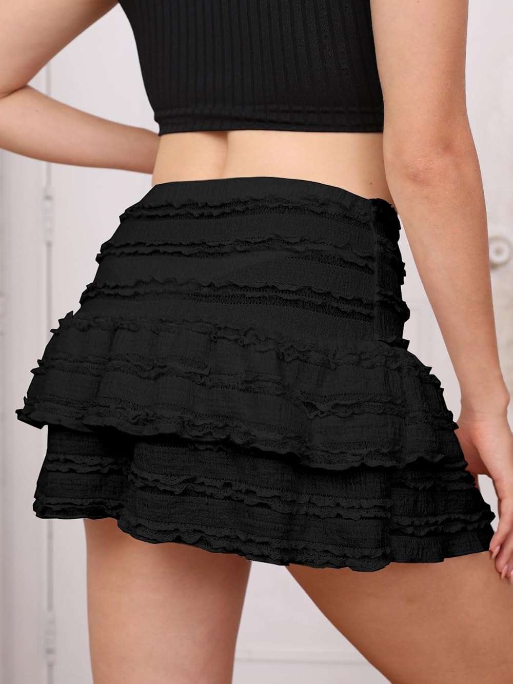 Women's Y2K Mini Ruffle Skirt Lace Layered Flared Flowy Tiered Short Skirts - Image 2