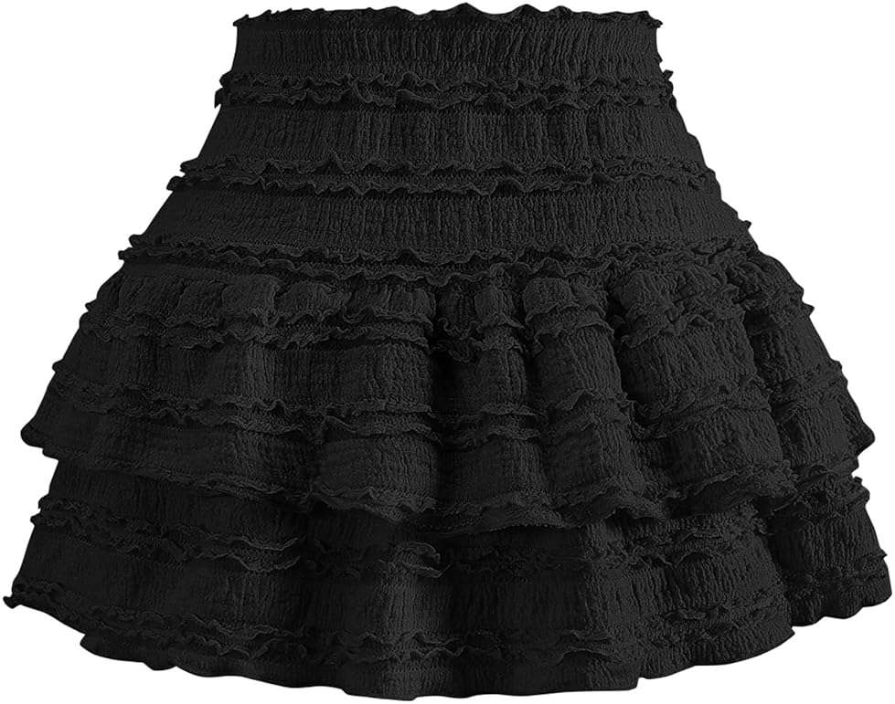Women's Y2K Mini Ruffle Skirt Lace Layered Flared Flowy Tiered Short Skirts - Image 4