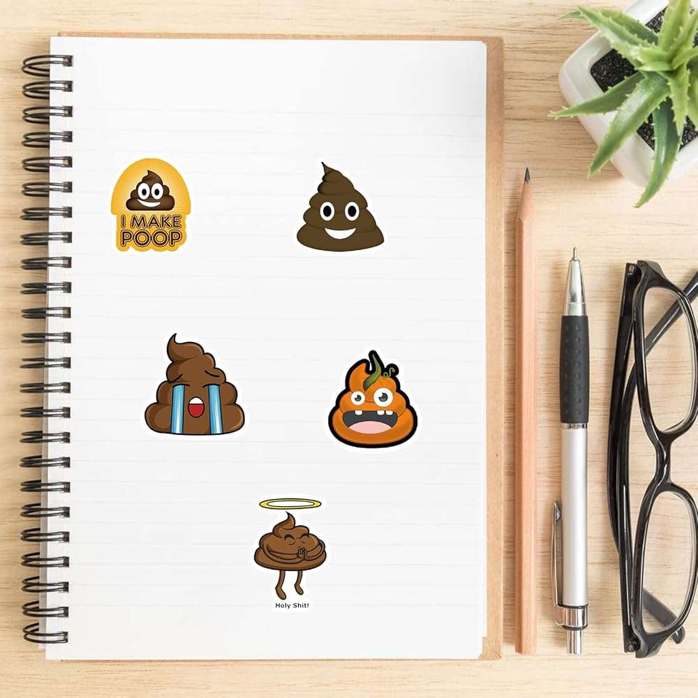 60Pcs Funny Poop Stickers, Cartoon Vinyl Waterproof Prank Decals for Laptop, Notebook, Water Bottles, Commode, Cute Gag Gifts Stickers for Kids Bike, Phone, Computer, Travel Case - Image 2
