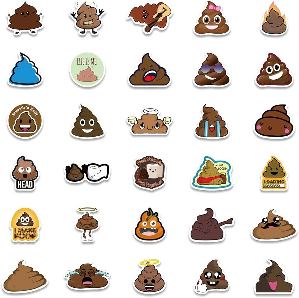 60Pcs Funny Poop Stickers, Cartoon Vinyl Waterproof Prank Decals for Laptop, Notebook, Water Bottles, Commode, Cute Gag Gifts Stickers for Kids Bike, Phone, Computer, Travel Case - Image 5