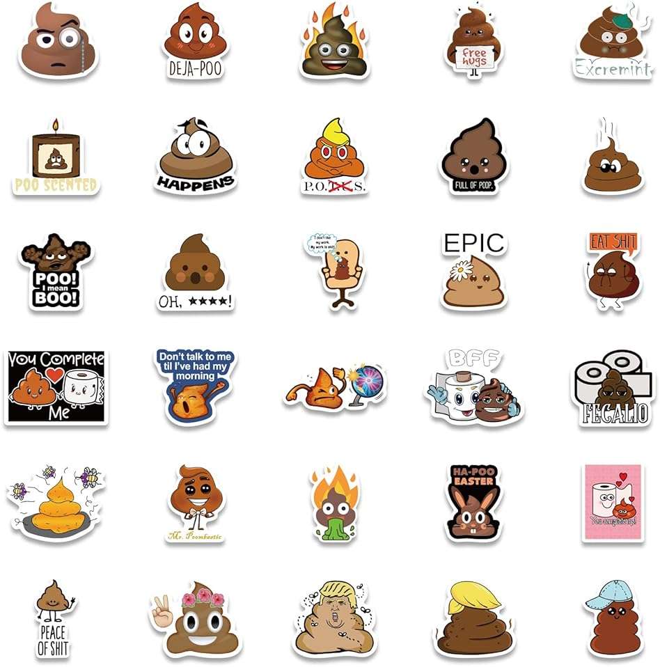 60Pcs Funny Poop Stickers, Cartoon Vinyl Waterproof Prank Decals for Laptop, Notebook, Water Bottles, Commode, Cute Gag Gifts Stickers for Kids Bike, Phone, Computer, Travel Case - Image 6