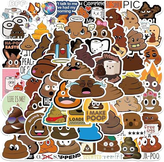 60Pcs Funny Poop Stickers, Cartoon Vinyl Waterproof Prank Decals for Laptop, Notebook, Water Bottles, Commode, Cute Gag Gifts Stickers for Kids Bike, Phone, Computer, Travel Case - Image 7
