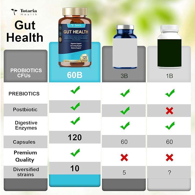 14-in-1 Gut Health with Probiotics, Prebiotics, Postbiotics & Digestive Enzymes for Women & Men, 60 Billion CFU Probiotics for Digestion, Strong Immunity, Skin, Complete Gut Health (120 Capsules) - Image 5