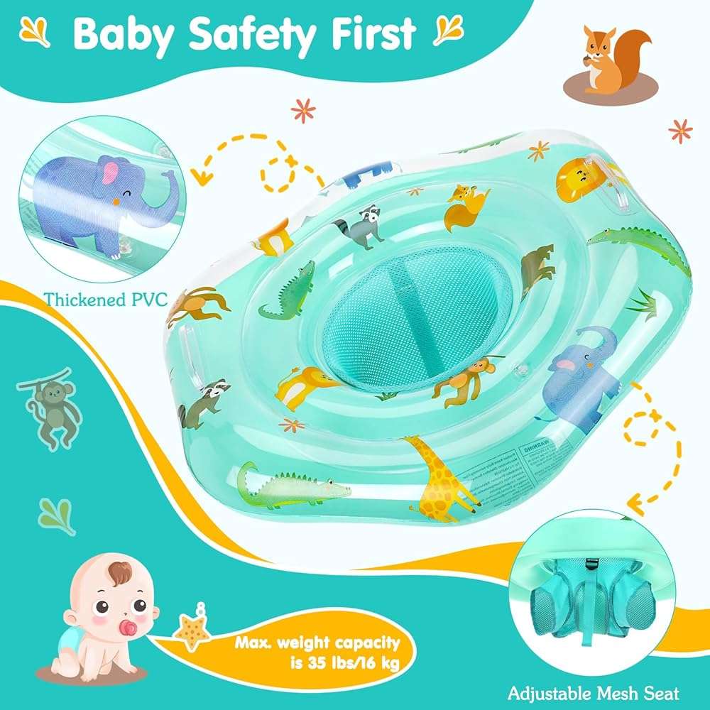 Zooawa Baby Swimming Floats with Adjustable Seat,PVC Double-Layer Inflatable Baby Infant Pool Floats for Toddlers - Image 3