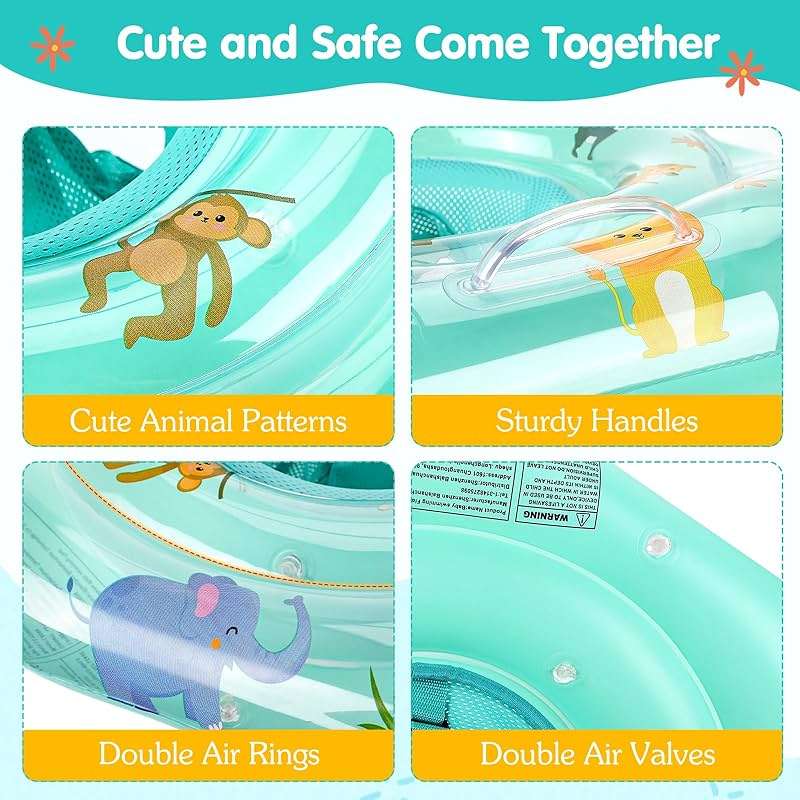 Zooawa Baby Swimming Floats with Adjustable Seat,PVC Double-Layer Inflatable Baby Infant Pool Floats for Toddlers - Image 5