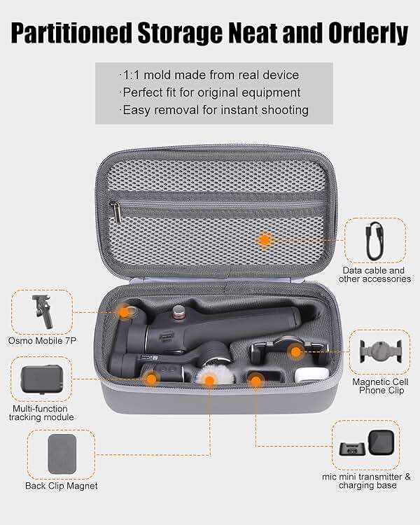 FRONET Compact Travel Case for DJI Osmo Mobile 7/7P Smartphone Gimbal Stabilizer Accessories, Waterproof Storage Hand Bag Organizer Box for OM 7 Pro, Portable & Durable - Image 2