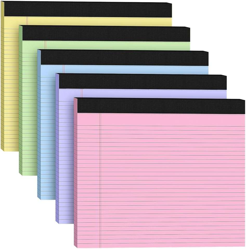 5 Pack Wide Legal Pads 11" x 9.5" Landscape Pink Purple Blue Green Yellow College Ruled Note Pad Narrow Ruled 30 Sheets per Notepad Perforated Writing Paper Thick Backboard Horizontal Pads of Paper - Image 1