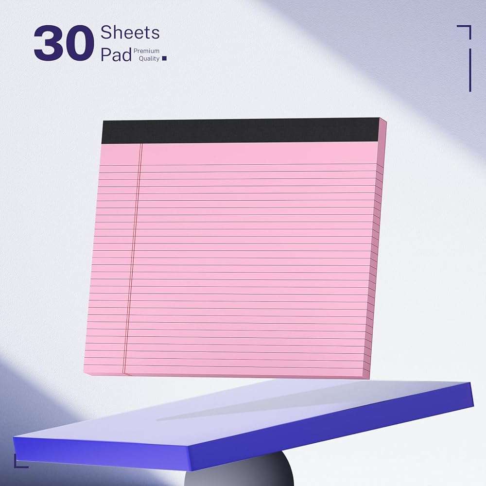 5 Pack Wide Legal Pads 11" x 9.5" Landscape Pink Purple Blue Green Yellow College Ruled Note Pad Narrow Ruled 30 Sheets per Notepad Perforated Writing Paper Thick Backboard Horizontal Pads of Paper - Image 4