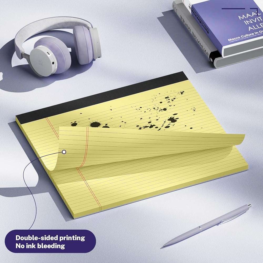 5 Pack Wide Legal Pads 11" x 9.5" Landscape Pink Purple Blue Green Yellow College Ruled Note Pad Narrow Ruled 30 Sheets per Notepad Perforated Writing Paper Thick Backboard Horizontal Pads of Paper - Image 5