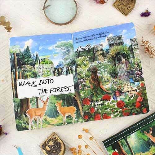 Dwpetzo Forest Woodland Castle Scenery Sticker Book for Journaling, 20 Sheets Precut PET Washi Materials Ephemera Stickers for Junk Journal Supplies, Scrapbooking, DIY Crafts Arts - Image 2