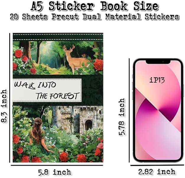 Dwpetzo Forest Woodland Castle Scenery Sticker Book for Journaling, 20 Sheets Precut PET Washi Materials Ephemera Stickers for Junk Journal Supplies, Scrapbooking, DIY Crafts Arts - Image 3