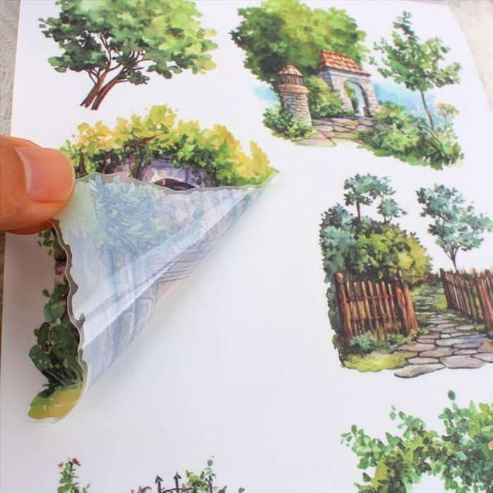 Dwpetzo Forest Woodland Castle Scenery Sticker Book for Journaling, 20 Sheets Precut PET Washi Materials Ephemera Stickers for Junk Journal Supplies, Scrapbooking, DIY Crafts Arts - Image 9