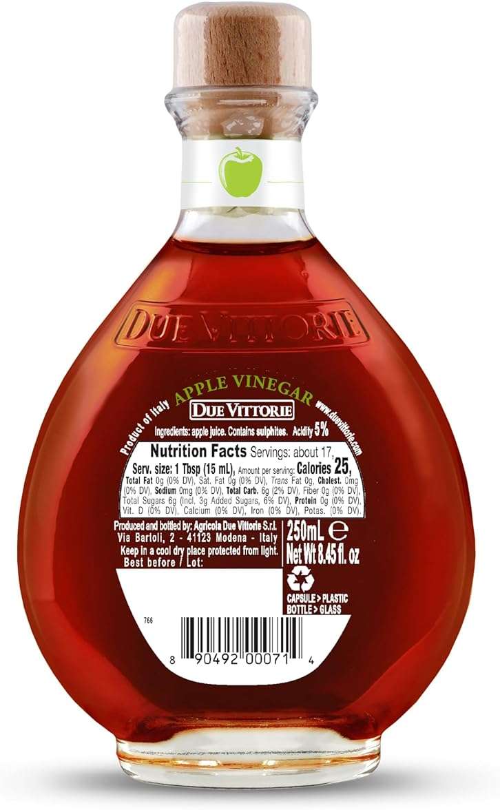 Due Vittorie Apple Vinegar - Easy to Drink Raw Apple Cider Vinegar Aged in Barrique Wine Barrels, Gourmet Vinegar for Cooking, Imported From Italy, All Natural - 8.45 fl oz / 250ml (Pack of 1) - Image 3