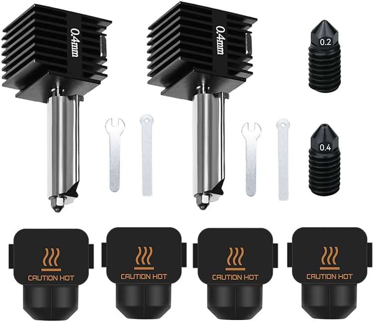 Sahvaim 2 Pack 0.4MM Hotend Kit for Bambu Lab A1 Mini/A1 3D Printer, High-Temperature Hardened Steel Nozzle Extruder Print Head Replacement with Extra 2PCS Nozzle(0.2MM,0.4MM) and Silicone Cover Sock - Image 1
